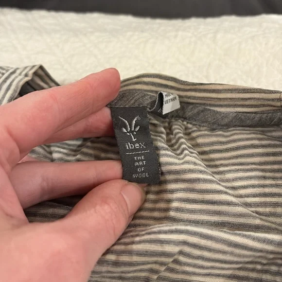 Ibex Merino Wool Gray Striped Short Sleeve Tee - Picture 9 of 10